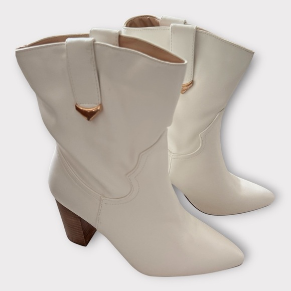 Lulus Western-Inspired Cream Block Heel Boots – Size 8.5 - Picture 7 of 10